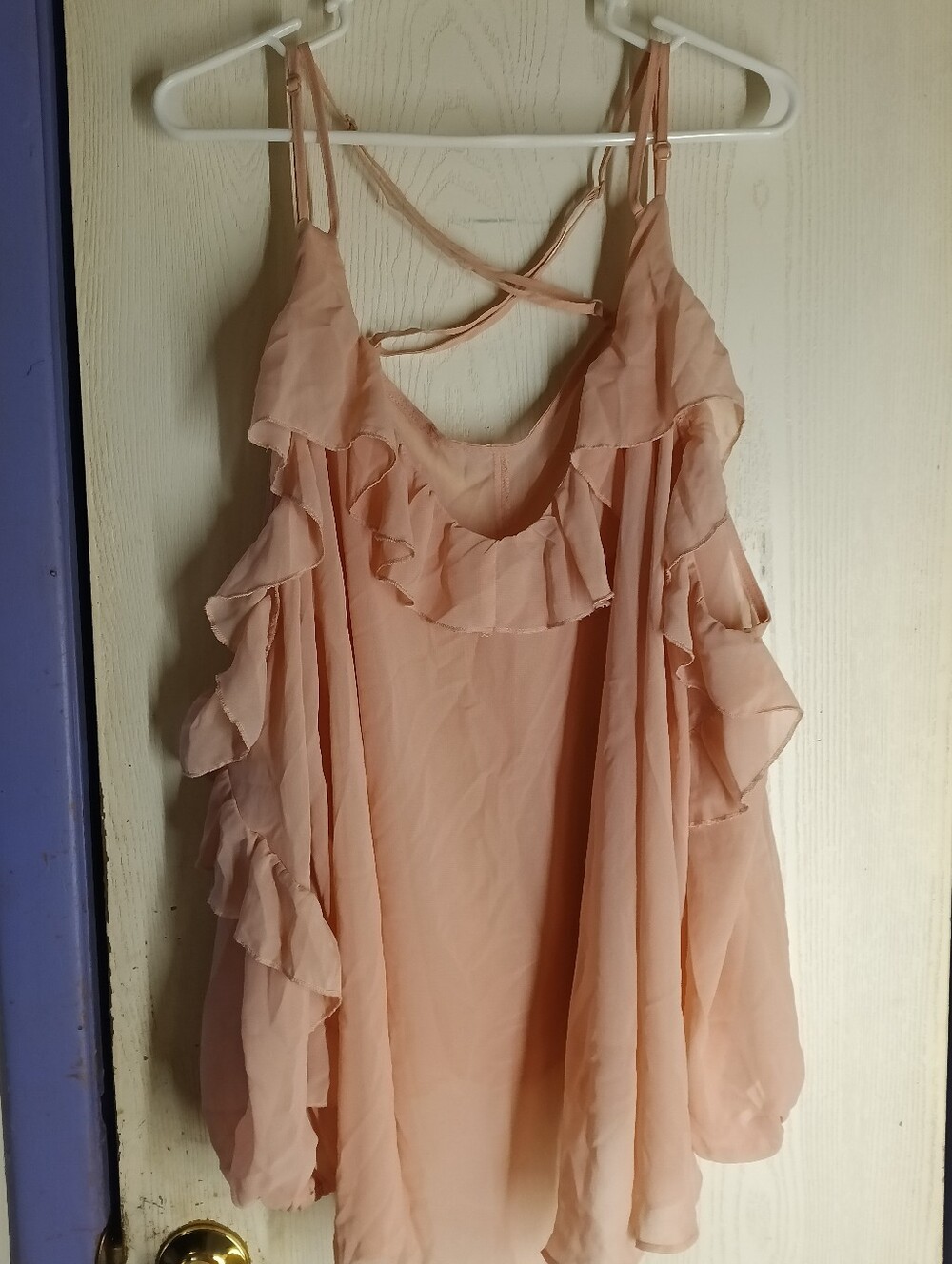 Shein Fit + Size 22 Ruffled Cold Shoulder Peach Top